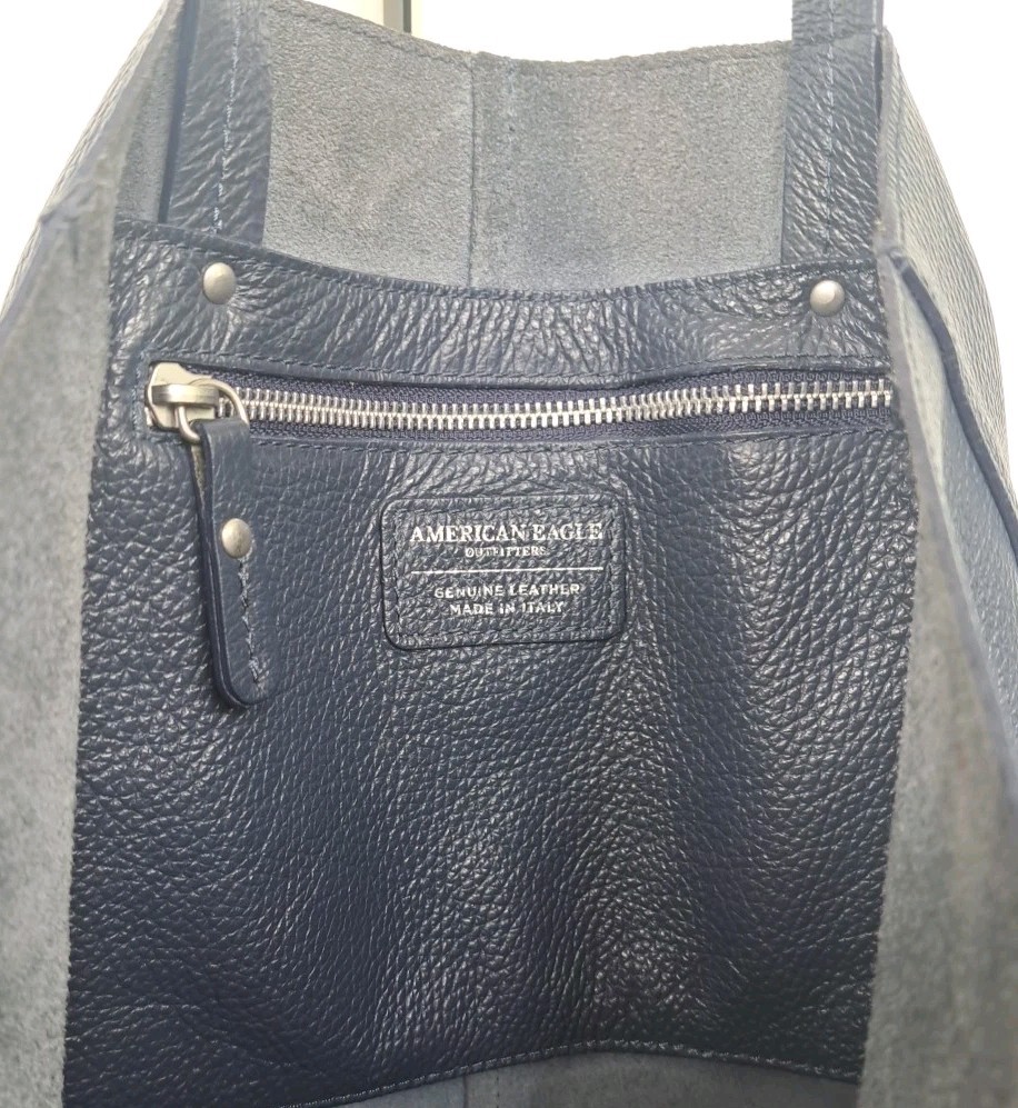 American Eagle Gray Steel Bluish Shopper Tote Bag Handbag Made in ITALY