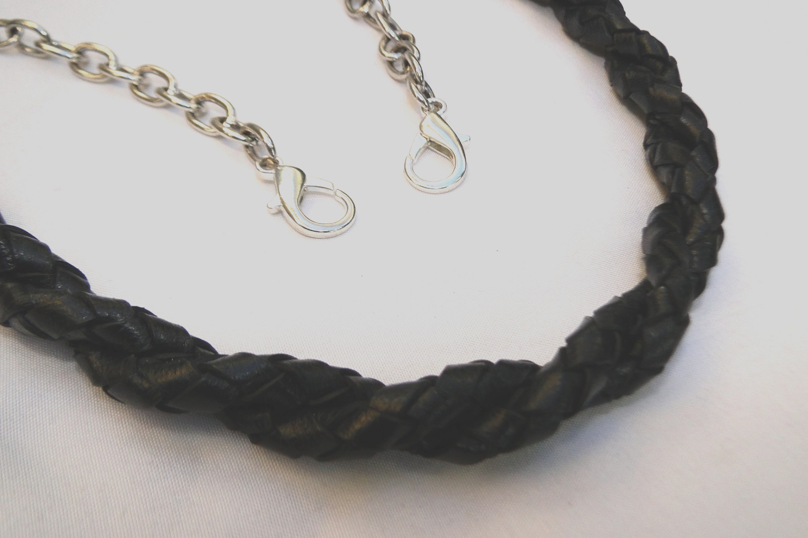 Brighton Braided Black Leather & Chain Purse Strap