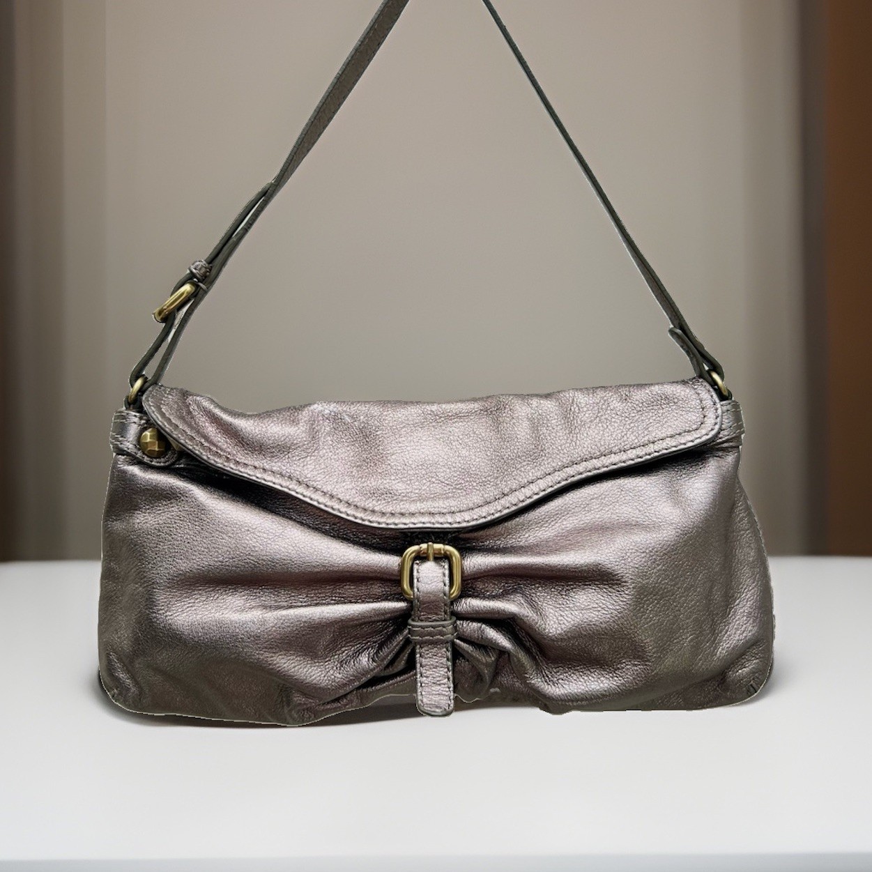 KOOBA Metallic Pewter Small Leather Purse Shoulder Bag Y2K 2000s Indie Festival