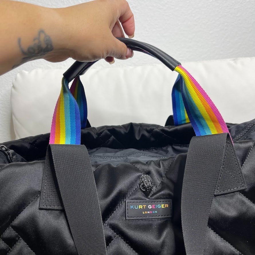 Kurt Geiger London Quilted Shopper Tote Kensington Nylon Black Rainbow Handles