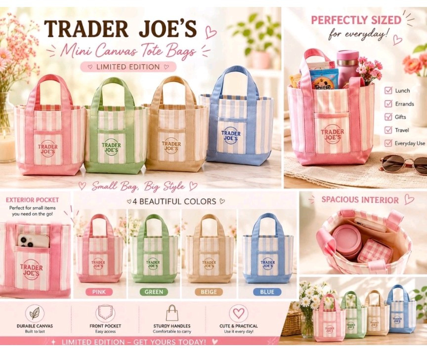 Trader Joe’s Limited Edition Pastel Stripe Mini Tote Bag – Blue – (Spring 2026)