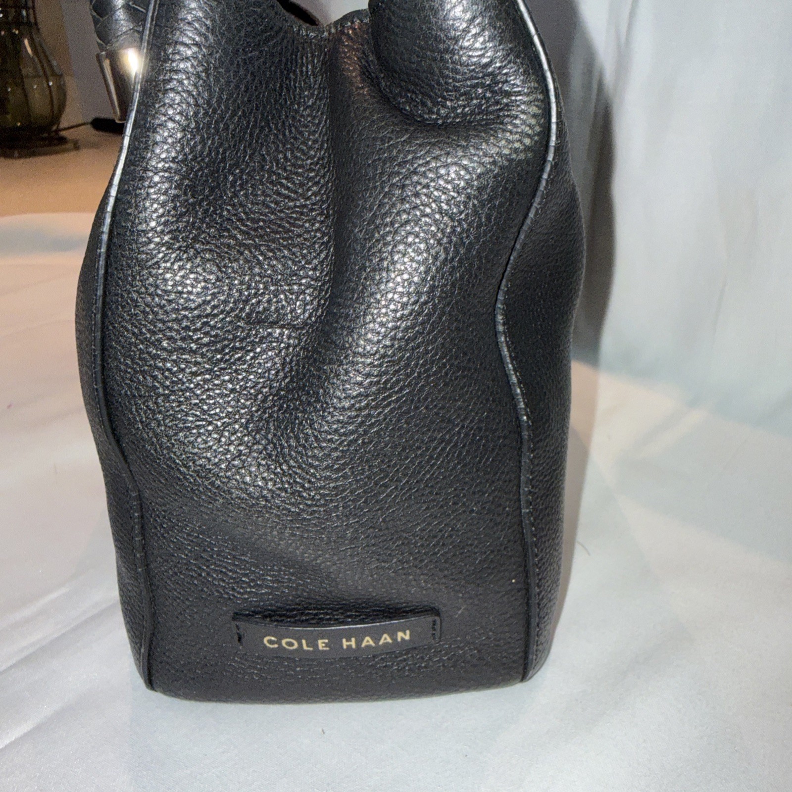 Cole Haan Benson Soft Black Pebbled Leather Tote Bag Braided Handles Purse
