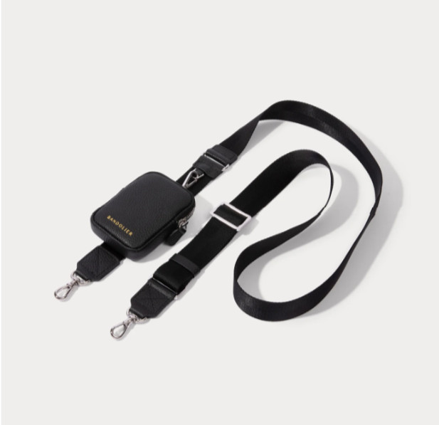 New BANDOLIER Mini Zip Clip-On Case Pouch w/Nylon Crossbody Strap-Black & Silver