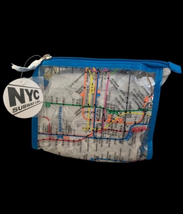 NYC Subway Line Map Print Clutch Bag Blue Clear Multicolor Zip