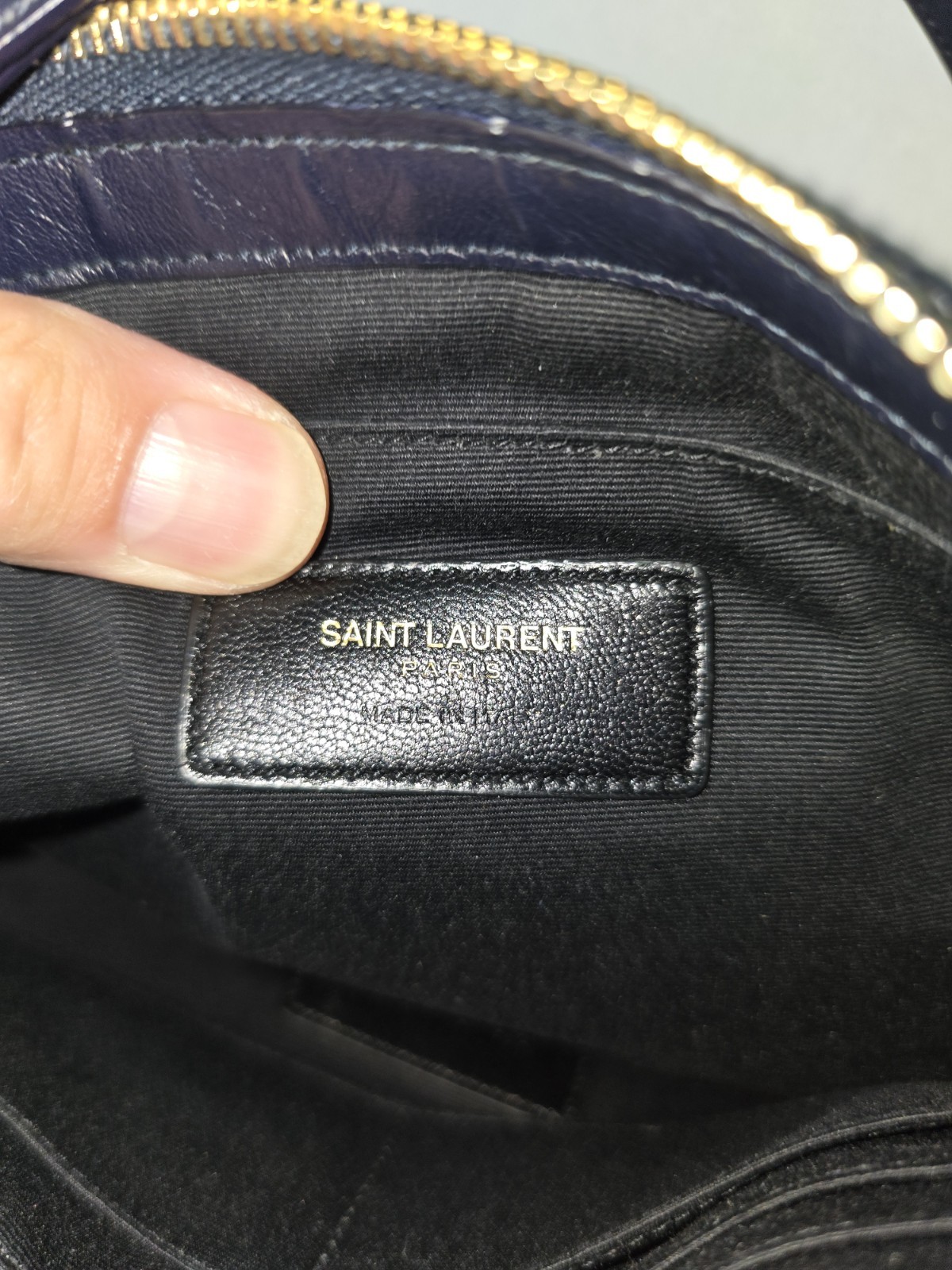 Authentic Saint Laurent Teen Monogram Crossbody Bag Navy Calfskin Leather Gold