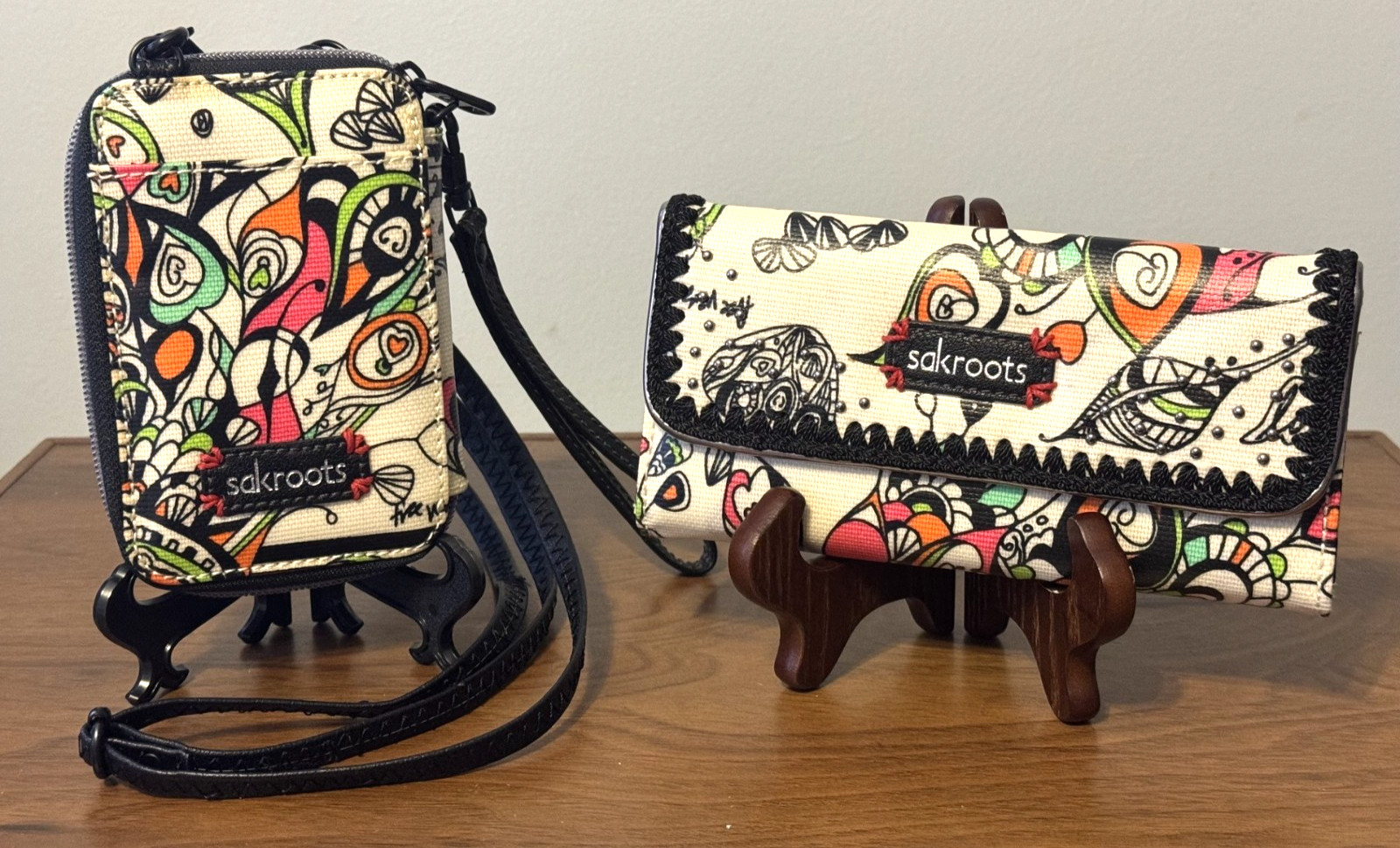 SAKROOTS Coated Canvas TriFold CLUTCH &Zip-Around CROSSBODY/WRISTLET WALLETS-NEW