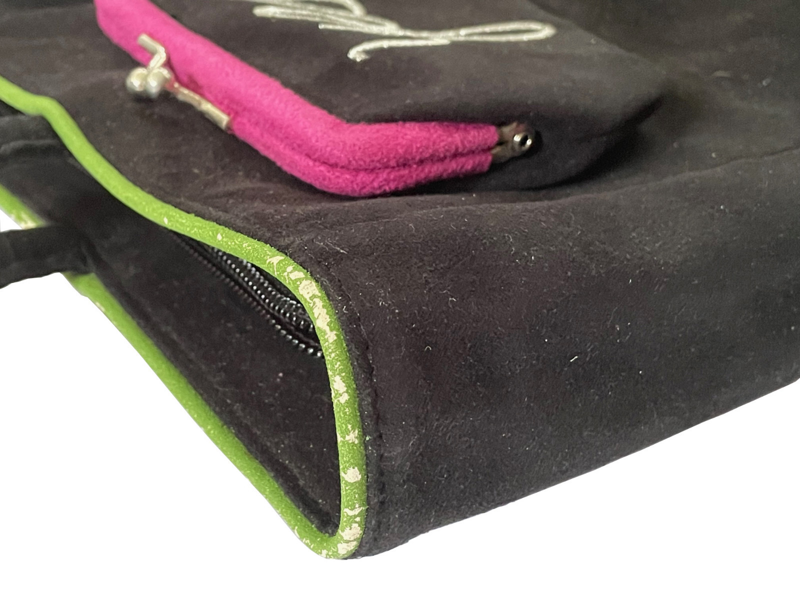 LULU GUINNESS Vintage Tote Bag Black Ultrasuede “Yes, No, Maybe” Purses Dustbag