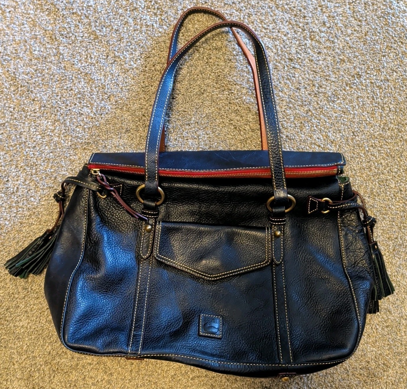Dooney & Bourke Authentic Dark Navy Blue Vachetta Leather Satchel Shoulder Bag.
