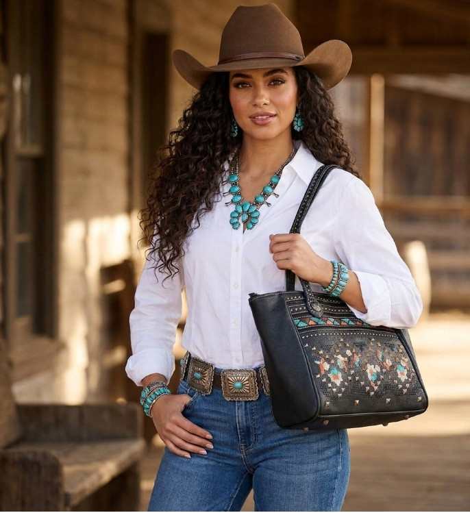 Montana West American Bling Handbag Set AB-2408 blk turqouise orange embroidery