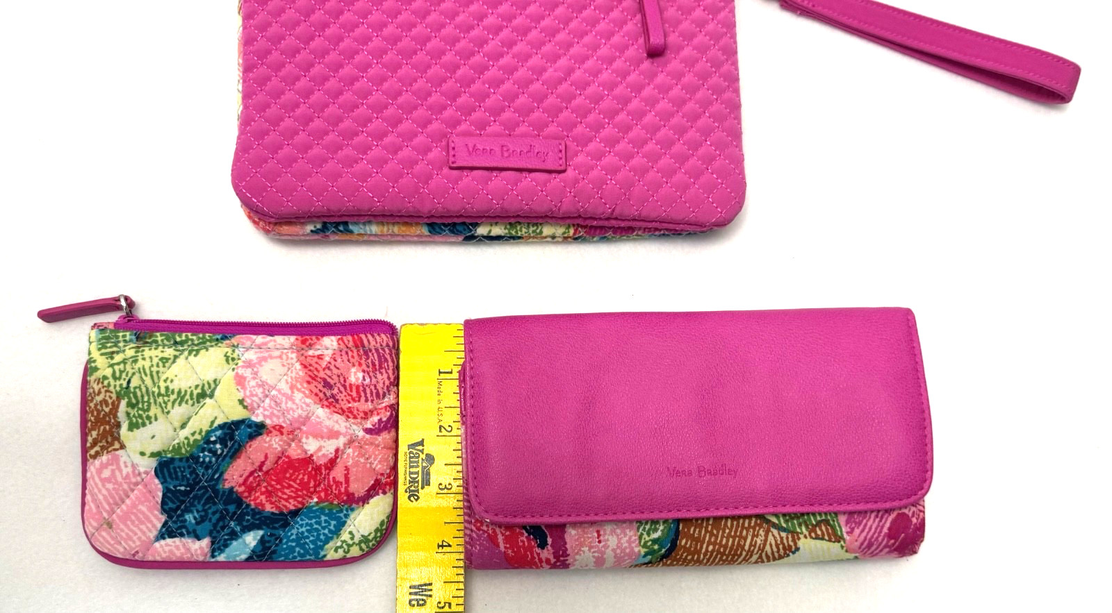 Vera Bradley Purse/Crossbody Bag Wallet Set Quilted Floral Pink Teal Blue 3 pcs