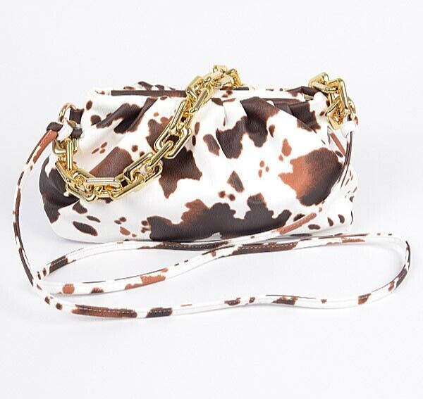 BNWT Cow Print Animal Print Chunky Chain Accent Crossbody Swing Bag