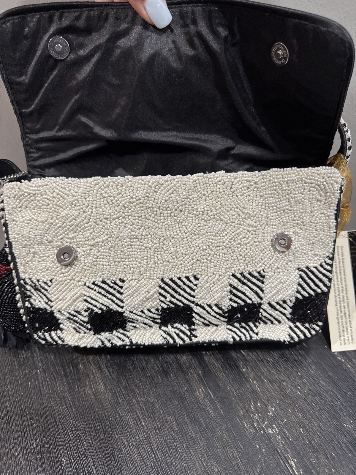 Viral From India Houndstooth Checked Black White Beaded Purse Swan Bag Charm NWT