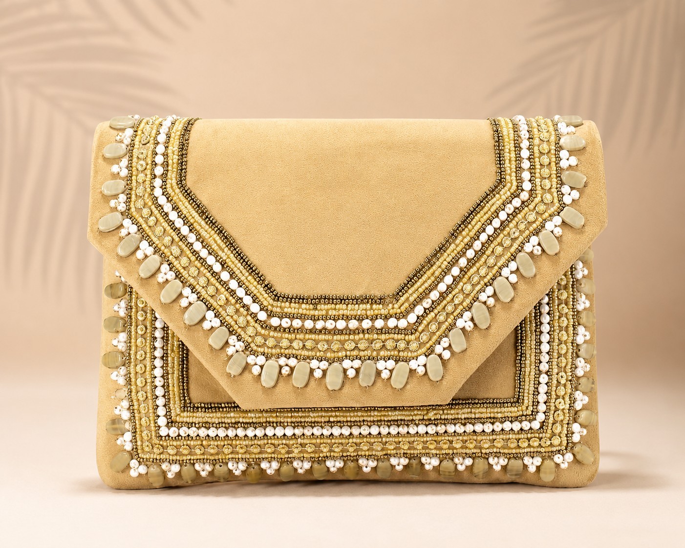 Luxury Gold Pearl Beaded Envelope Clutch Evening Bag Wedding Bridal Party Purse