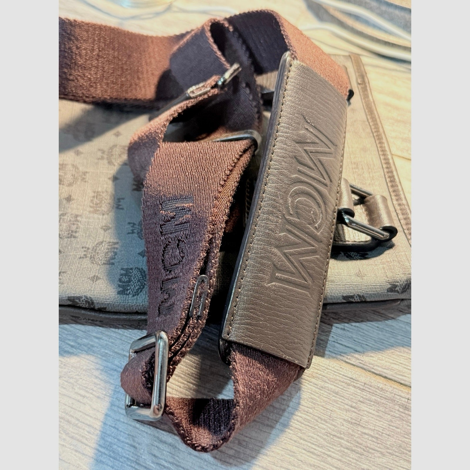 MCM Black Grey Visetos Messenger Crossbody Bag