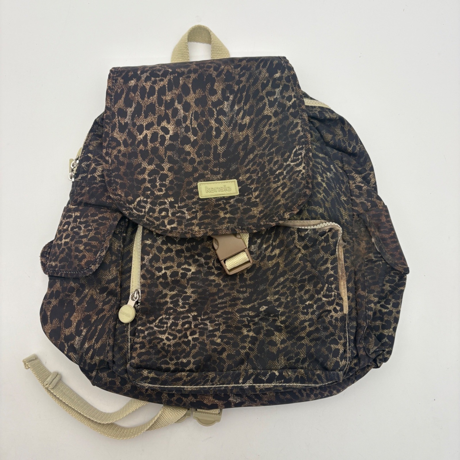 Kensie Leopard Print Canvas Backpack Brown Black Animal Print Bag KHXCSR0S01