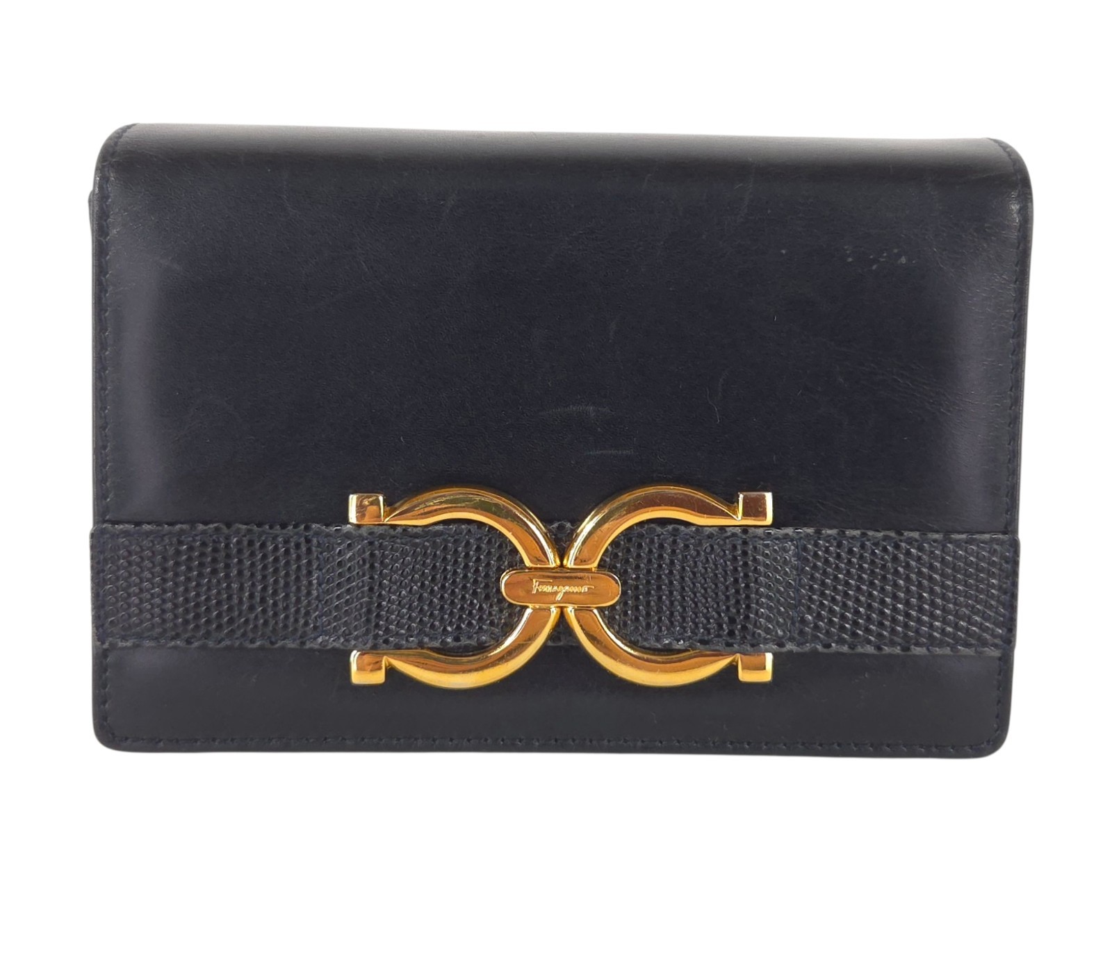 Vintage Salvatore Ferragamo Horseshoe Chain Flap Bag OS Women Black Leather Rare