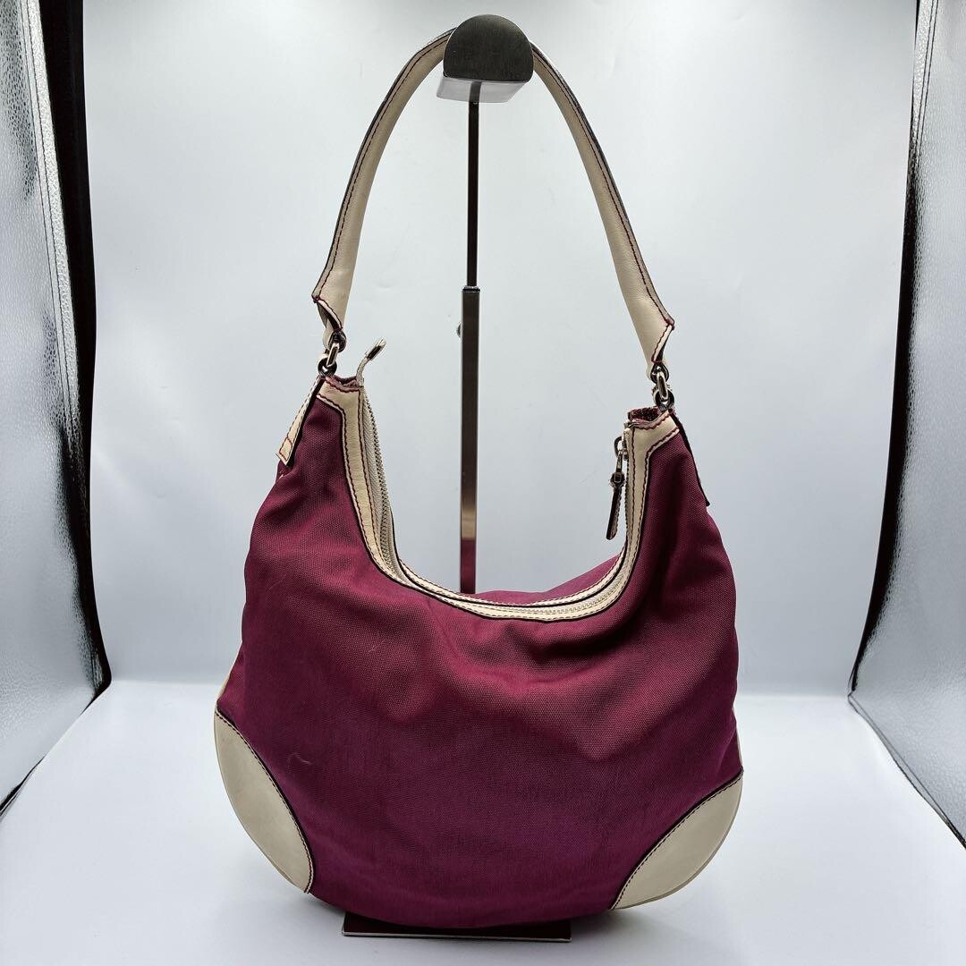 GUCCI One Shoulder Bag Nylon Leather Marine Vintage Authentic From Japan