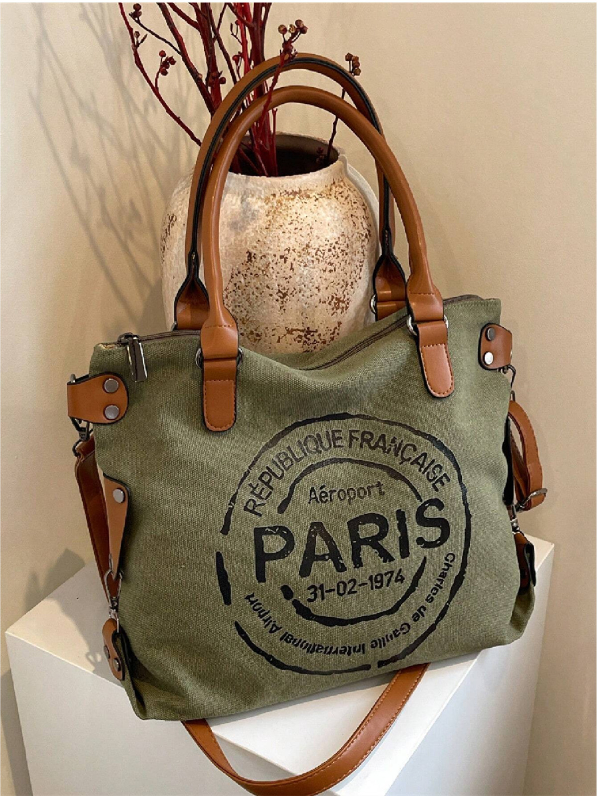 Green Large Capacity Casual Versatile Tote Bag Canvas Small Handbag