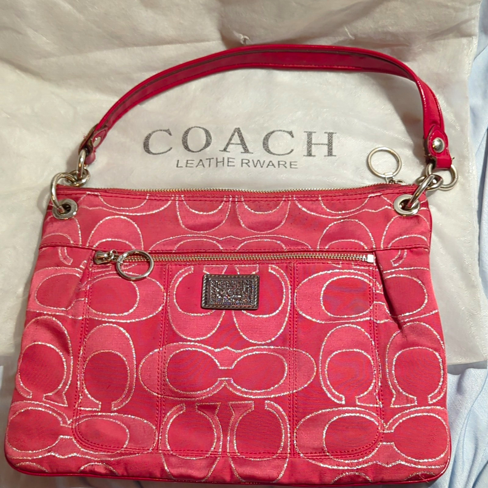Coach Poppy Pink Signature Logo Medium Shoulder Bag Zip. Doesn’t W Come Dust Bag