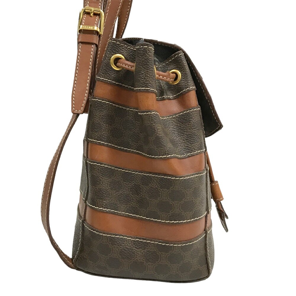 CELINE Mini Backpack Macadam Triomphe Canvas Brown Leather Drawstring Bag 99