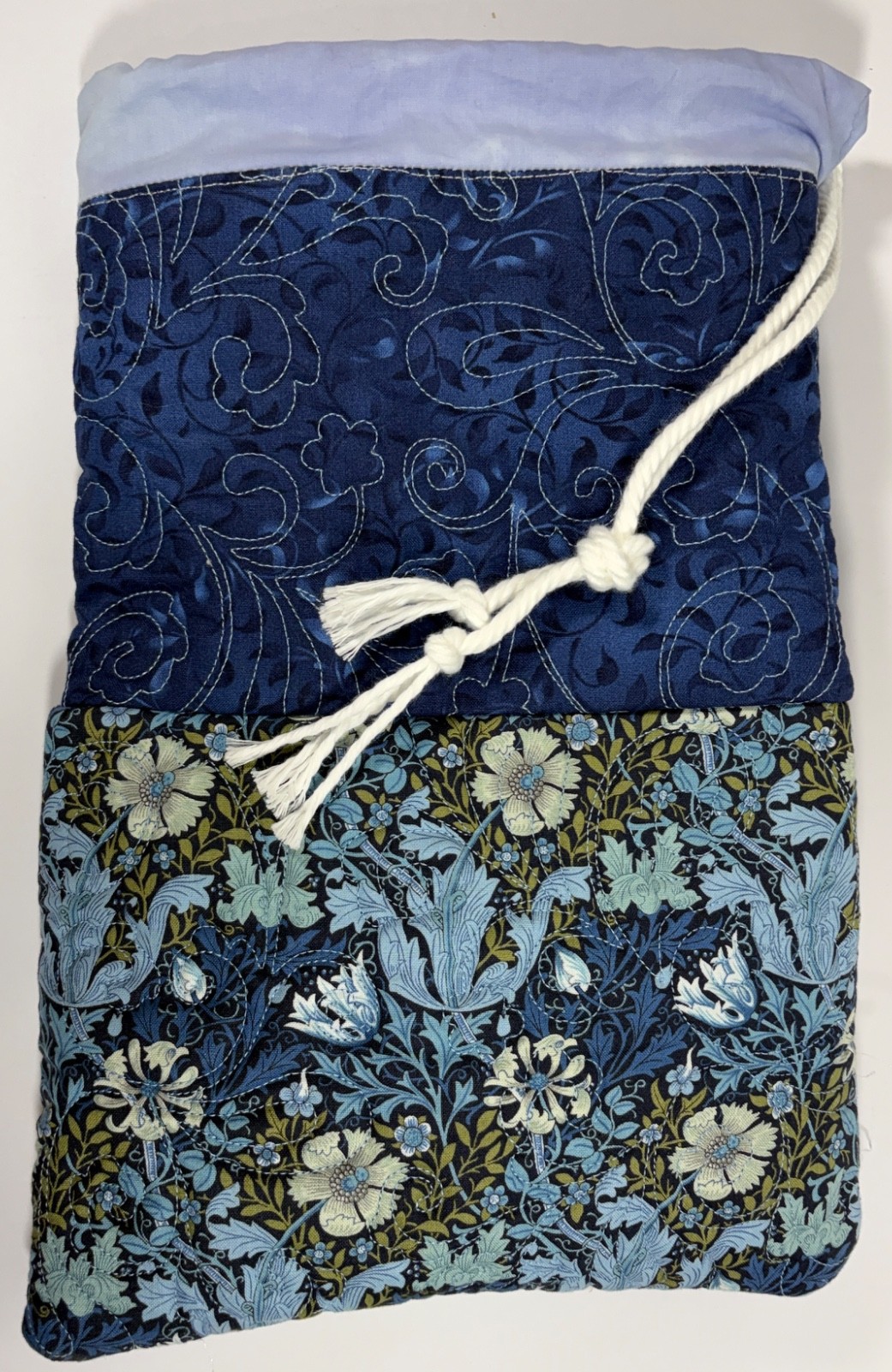 Quilted Drawstring Bag Blue 9 in.Wide 13 in. Tall Handmade