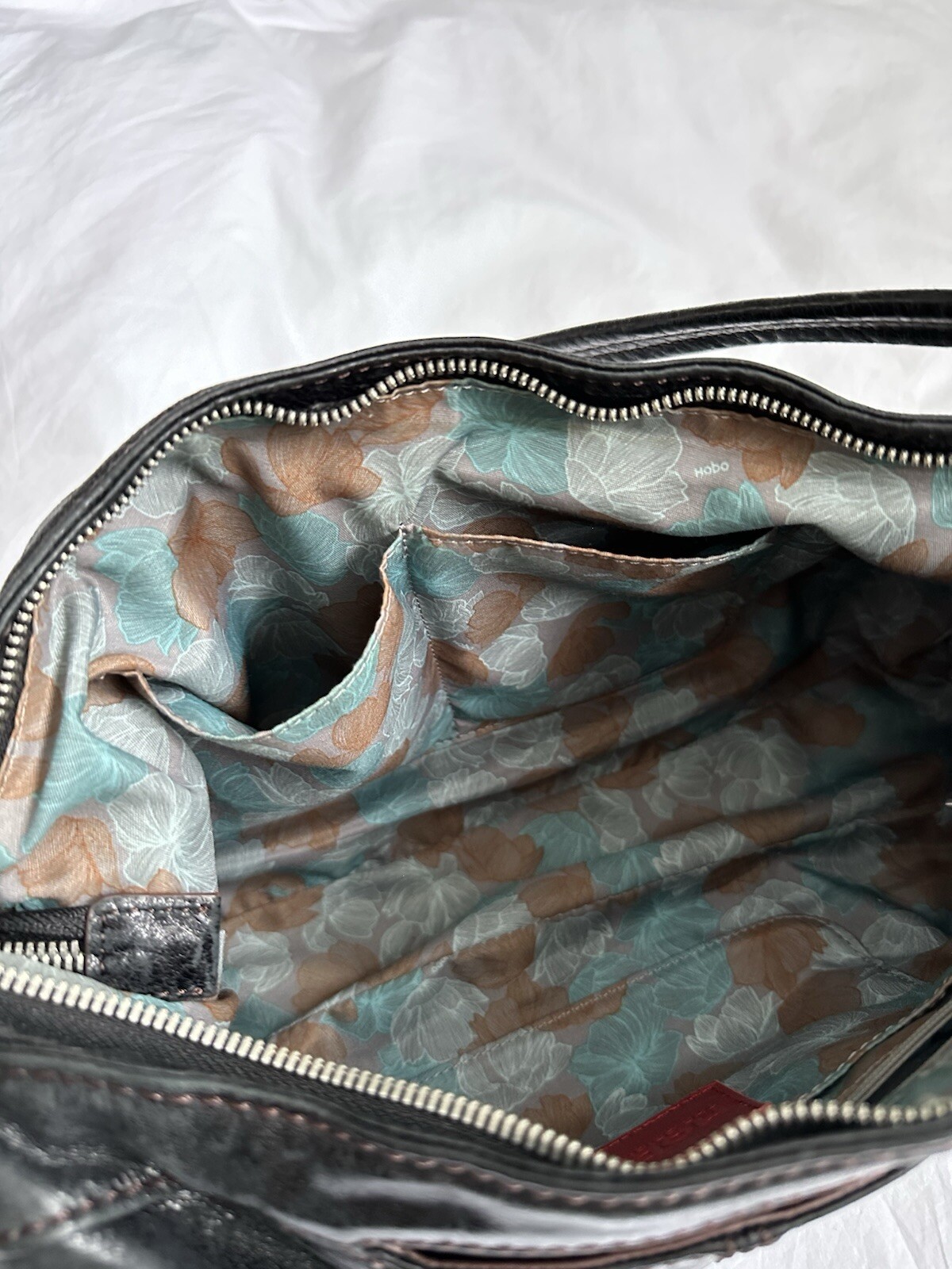 VTG Y2K Leather Hobo Zip Top Shoulder Bag Purse Dark Gray Black Brown Stitching