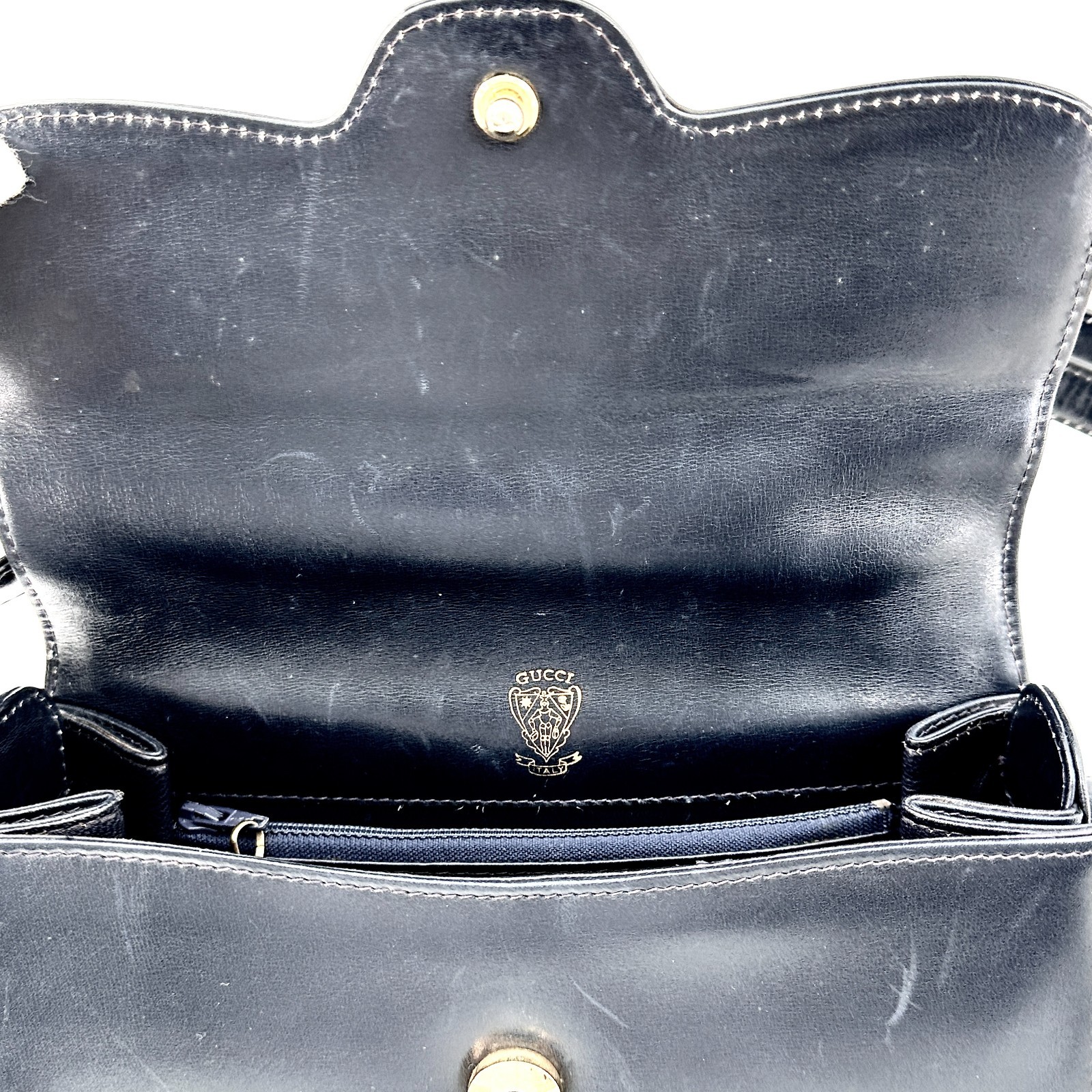 Vintage Gucci Interlocking Leather shoulder bag Navy Gold Auth
