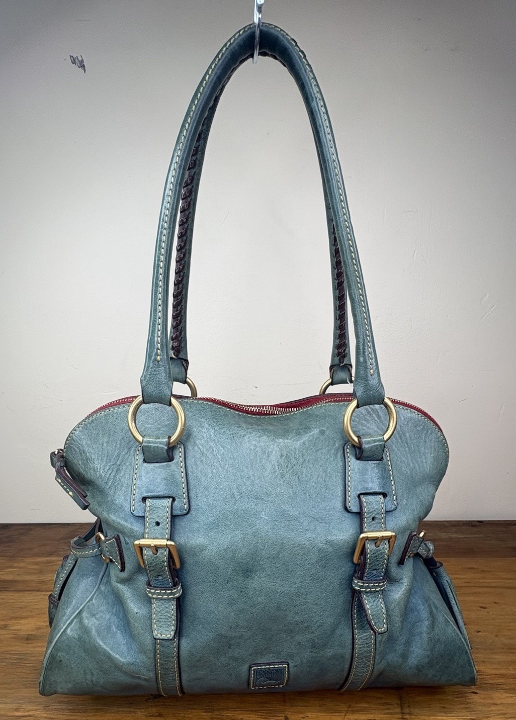 Dooney & Bourke Florentine Domed Buckle Satchel Teal Leather Tassel Bag J4092168