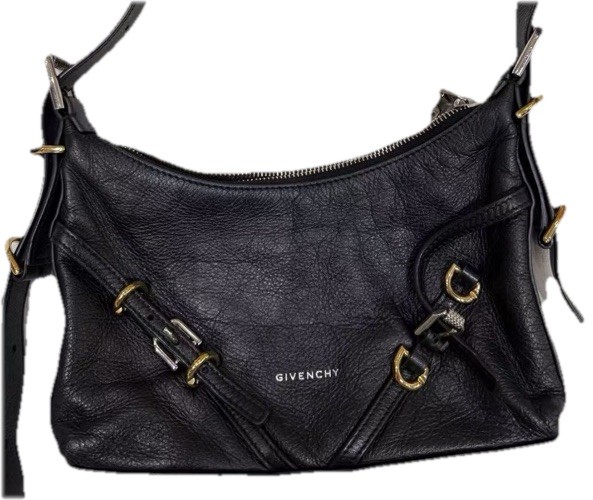 Authentic Givenchy Voyou Mini Black Grain Leather Multi Buckle Shoulder