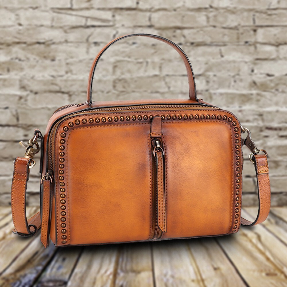 Genuine Leather Shoulder Bag for Women Vintage Small Satchel Purses and Handbags