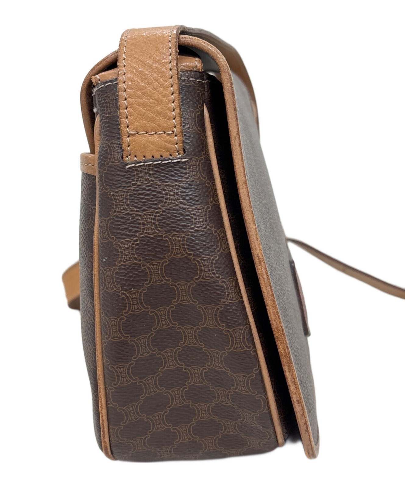 CELINE Macadam Brown Shoulder Bag M13 Women Crossbody Leather Vintage Style