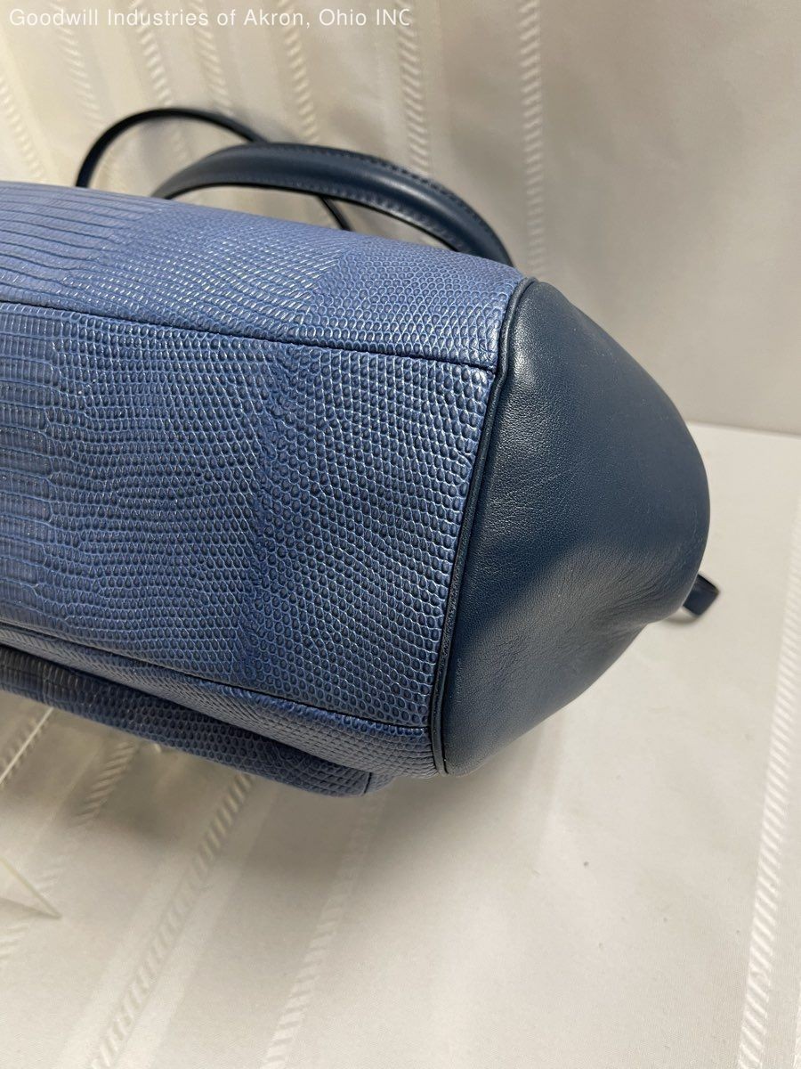 Coach Blue 2010s Lizard Embossed Leather Madison Madeline Satchel Bag COA