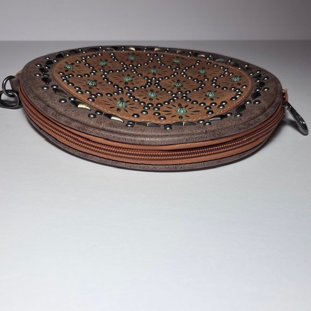 Montana West Womens Brown Round Bag Purse Rivets NO STRAP & MISSING strap holder