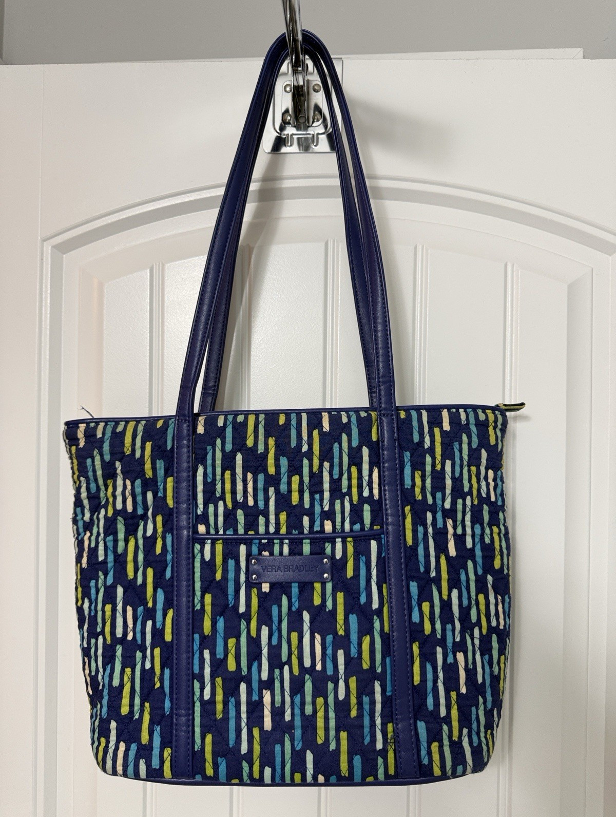 Vera Bradley Quilted Geometric Print Zip Top Tote Bag with Inner/Outer Pockets