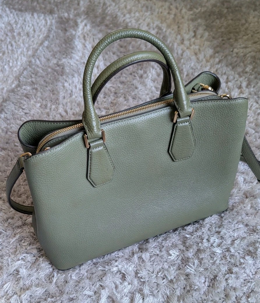 Michael Kors Camille Large Olive Pebble Leather Satchel Handbag