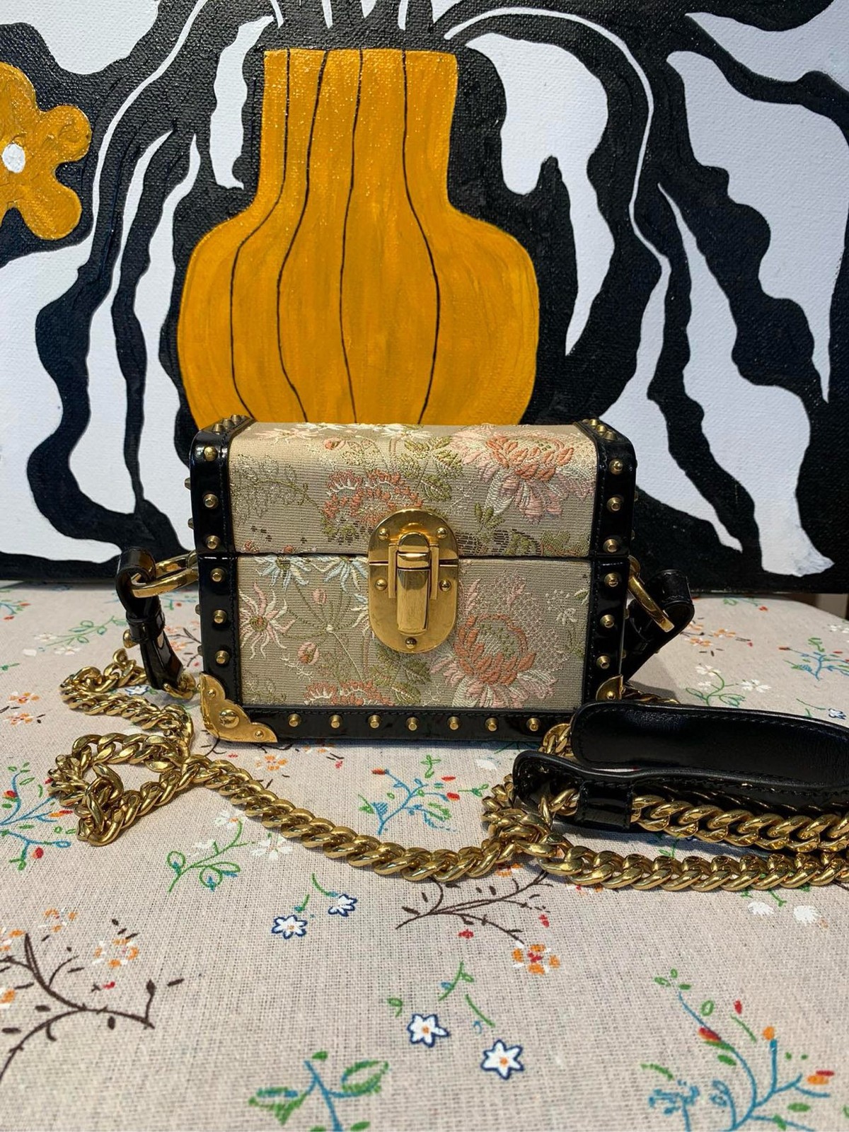 AUTH Prada Mini Beige Base with Pink Floral Patter Palace Collection