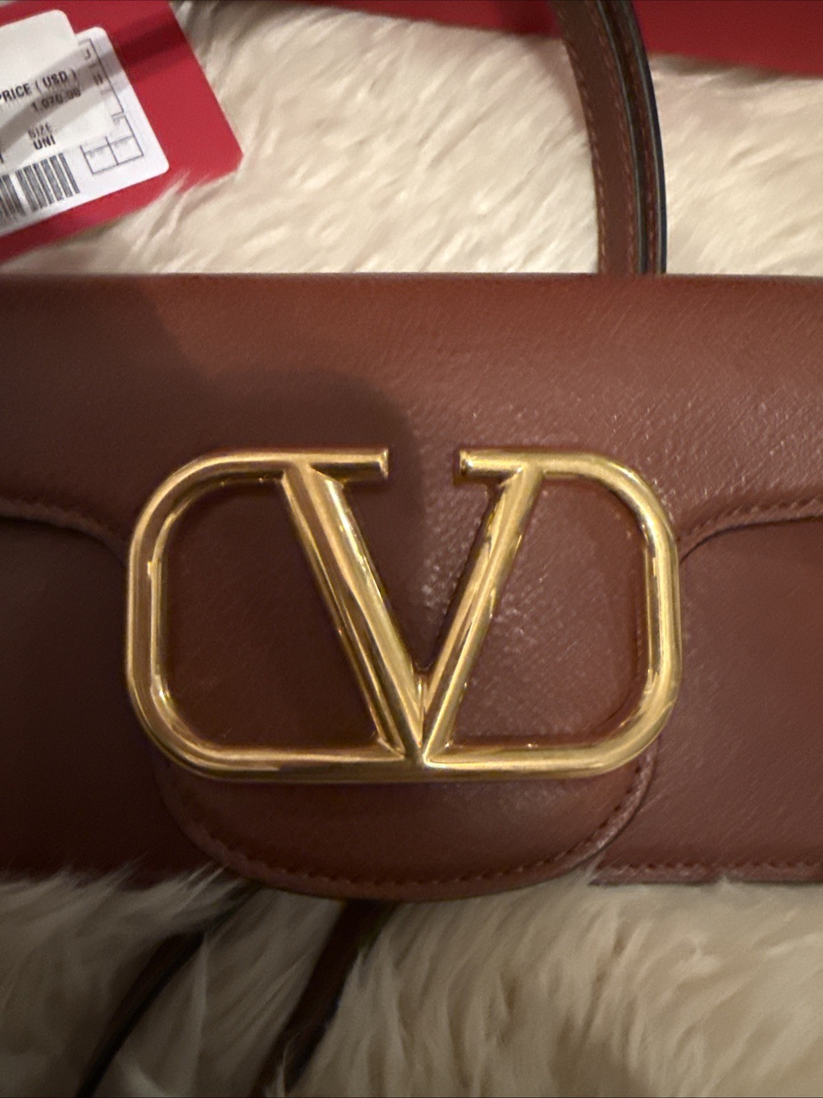 NWT VALENTINO GARAVANI VLOGO BROWN LEATHER LOCO PHONE CASE/CLUTCH BAG