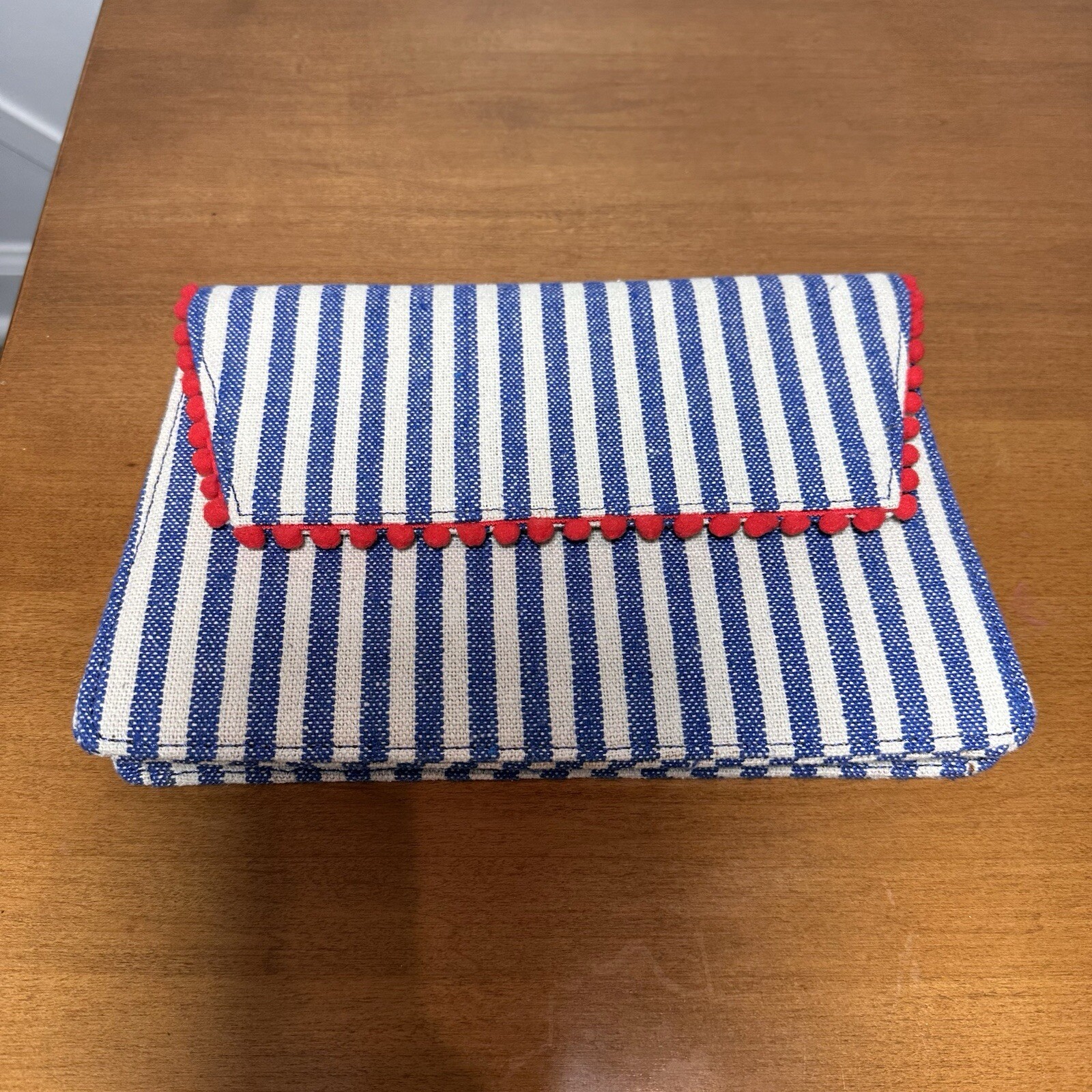 NWT J. CREW Convertible Envelope Clutch Bag Striped Blue Red Gold Chain Strap