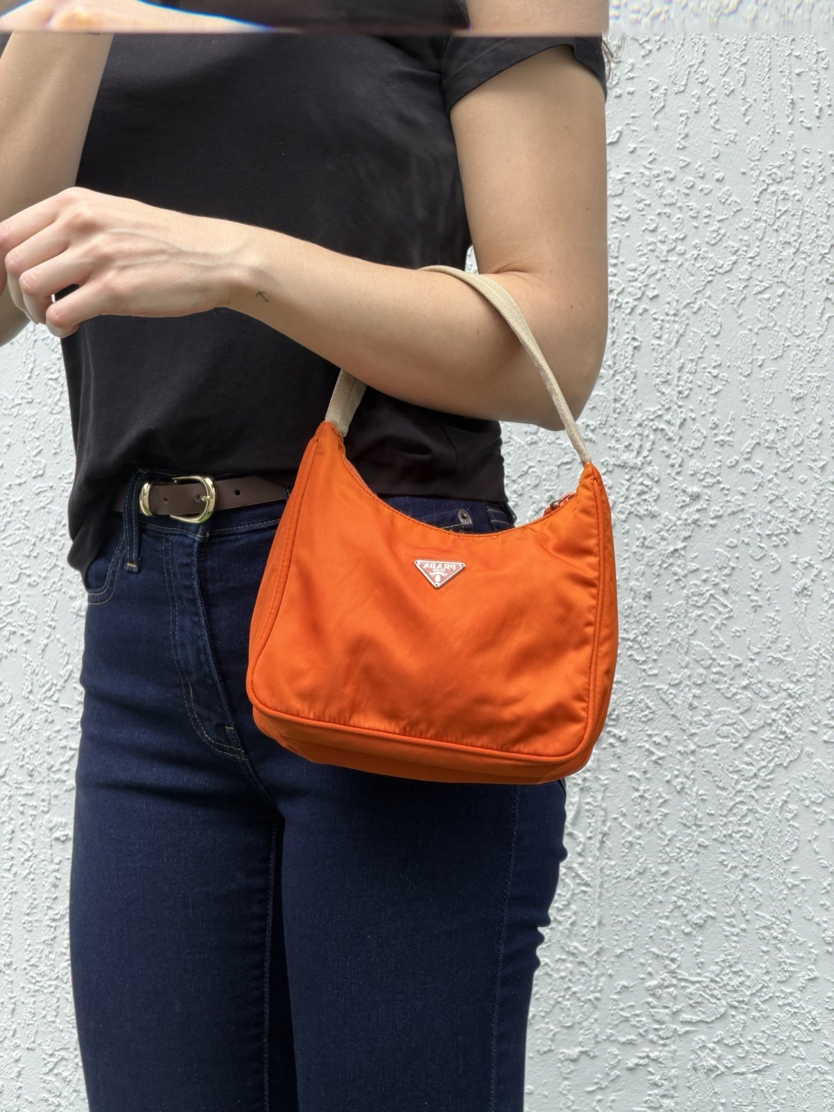 Prada Tessuto Orange Nylon Mini Hobo Bag – Y2K Sport Shoulder Bag w/ Dustbag