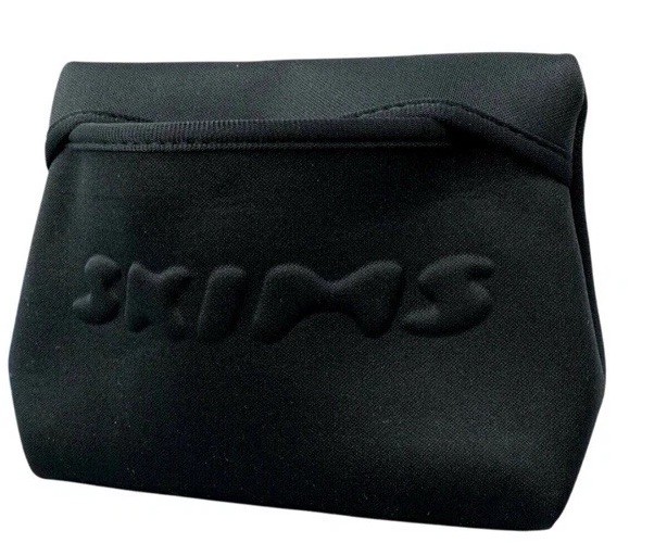 SKIMS Neoprene Pouch Black Rubberized Raised Print Logo Makeup Travel Purse, New