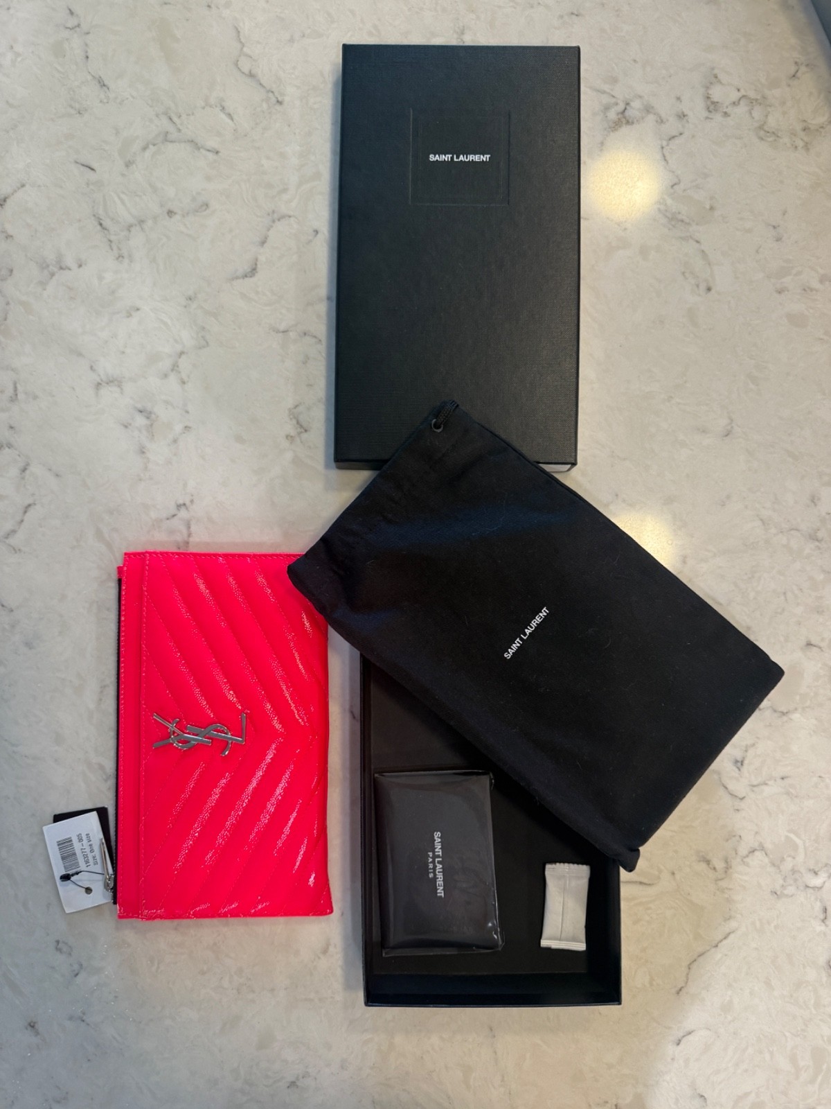 NWT Authentic Yves Saint Laurent Monogram Clutch Fluorescent Neon Pink