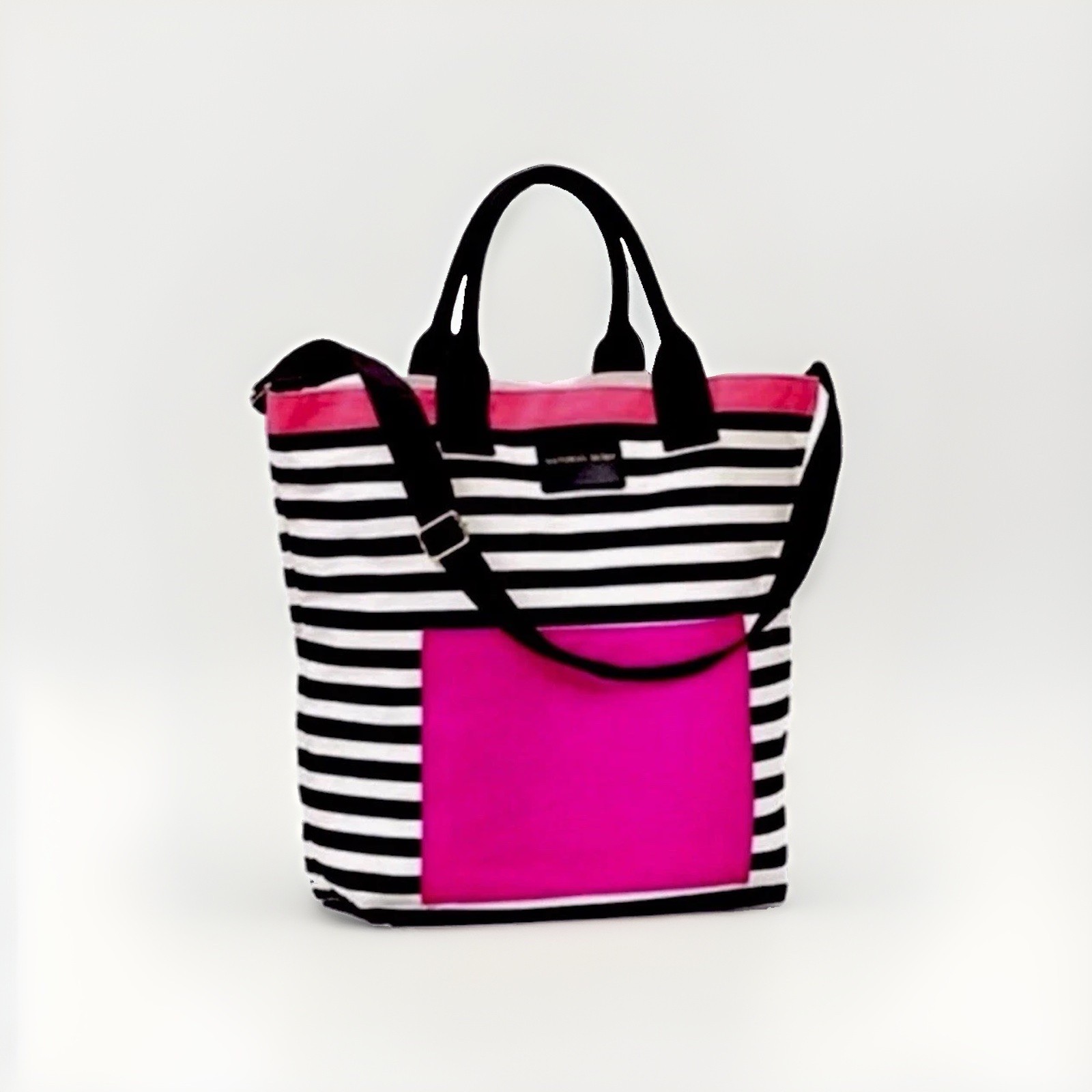 VICTORIA’S SECRET Pink Black & White Striped Weekender Crossbody Tote Bag NWT