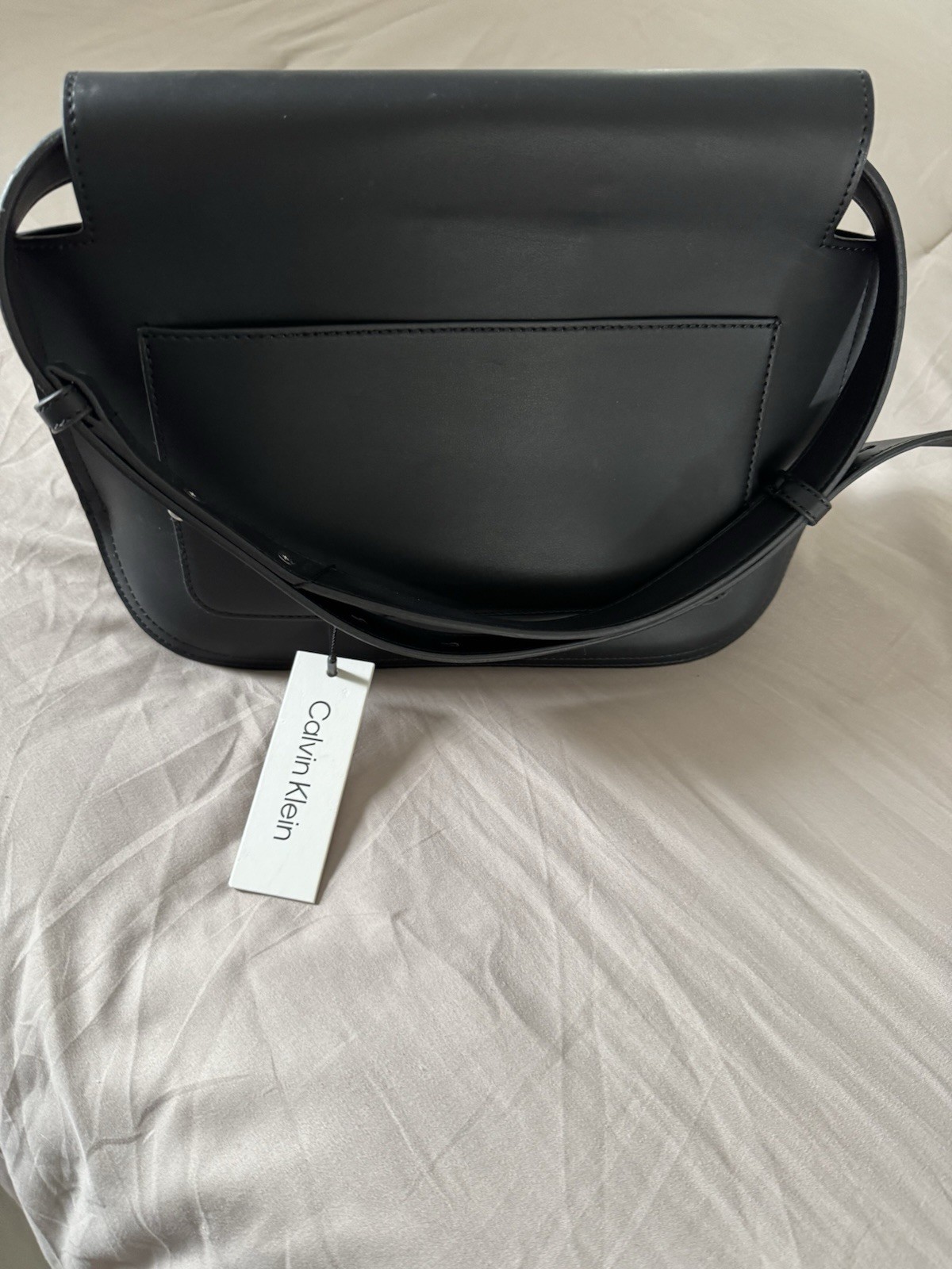 Calvin Klein Black Medium Flap Shoulder Bag Magnetic Closure Adjustable Strap
