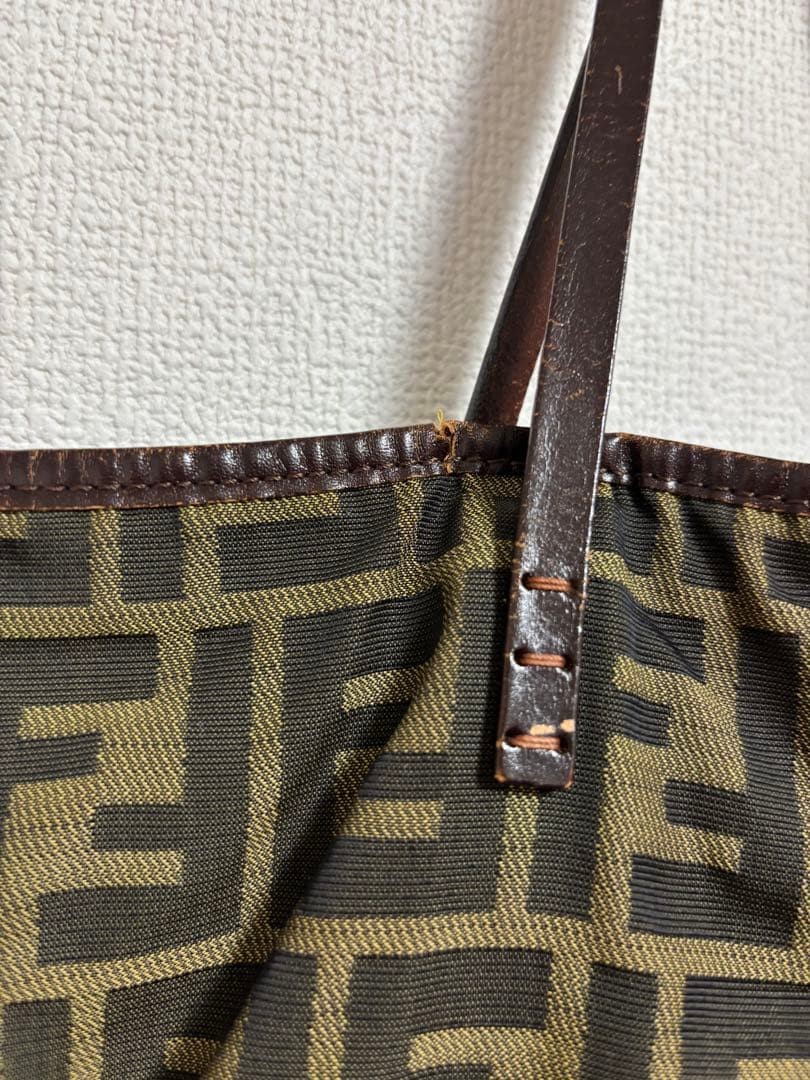 FENDI FF Zucca Leather Tote Bag with Pouch Shoulder 11a