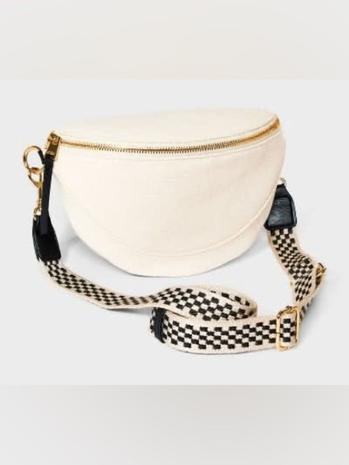Universal Thread Cream Canvas Crescent Crossbody Bag NWT Checkered Strap