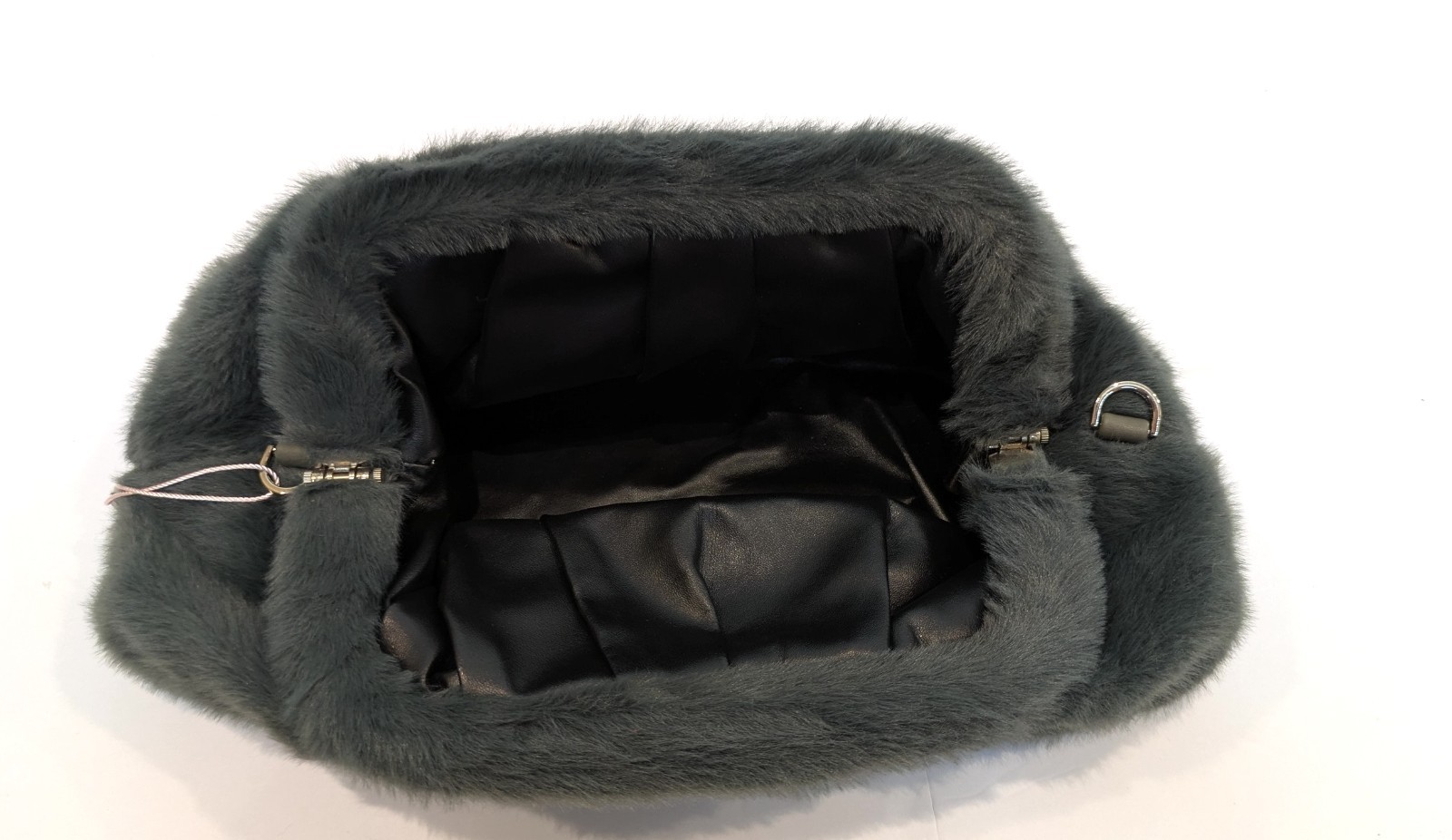 Charcoal Blue Faux Fur Clutch Pouch Crossbody Bag – Leather Strap