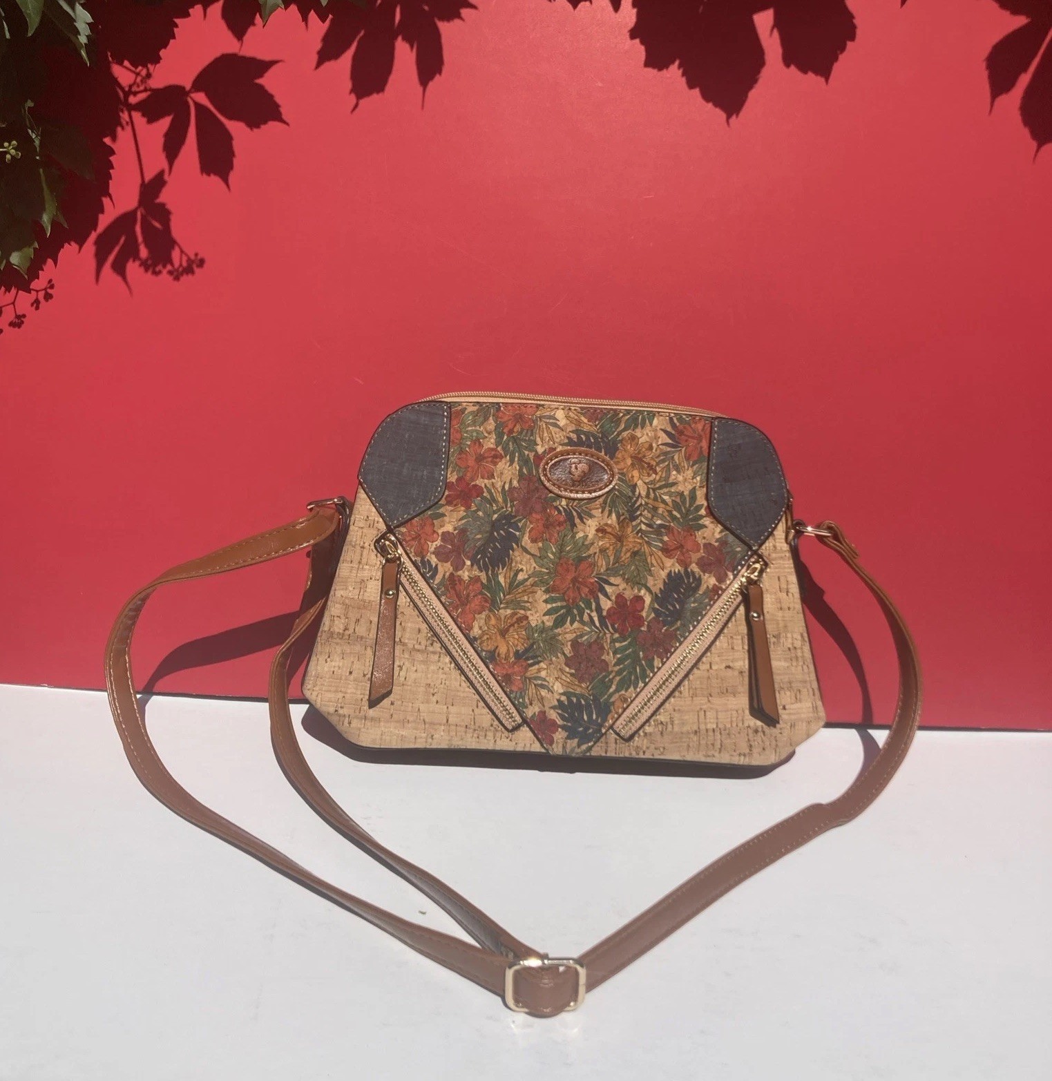 Made in Portugal Cork Crossbody Purse Floral Tropical Vegan Durable Handbag Bag
