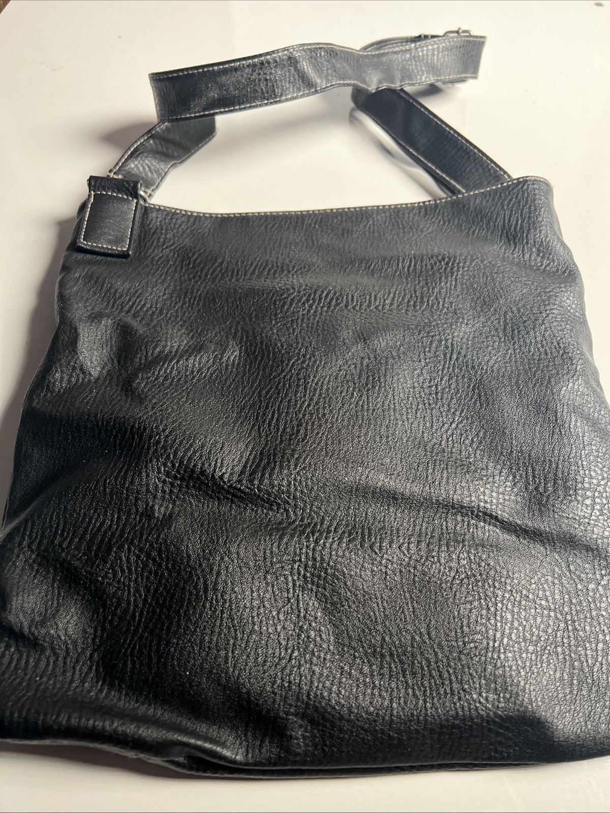 Black Faux Leather Crossbody Shoulder Bag Purse Front Pocket Adjustable Strap