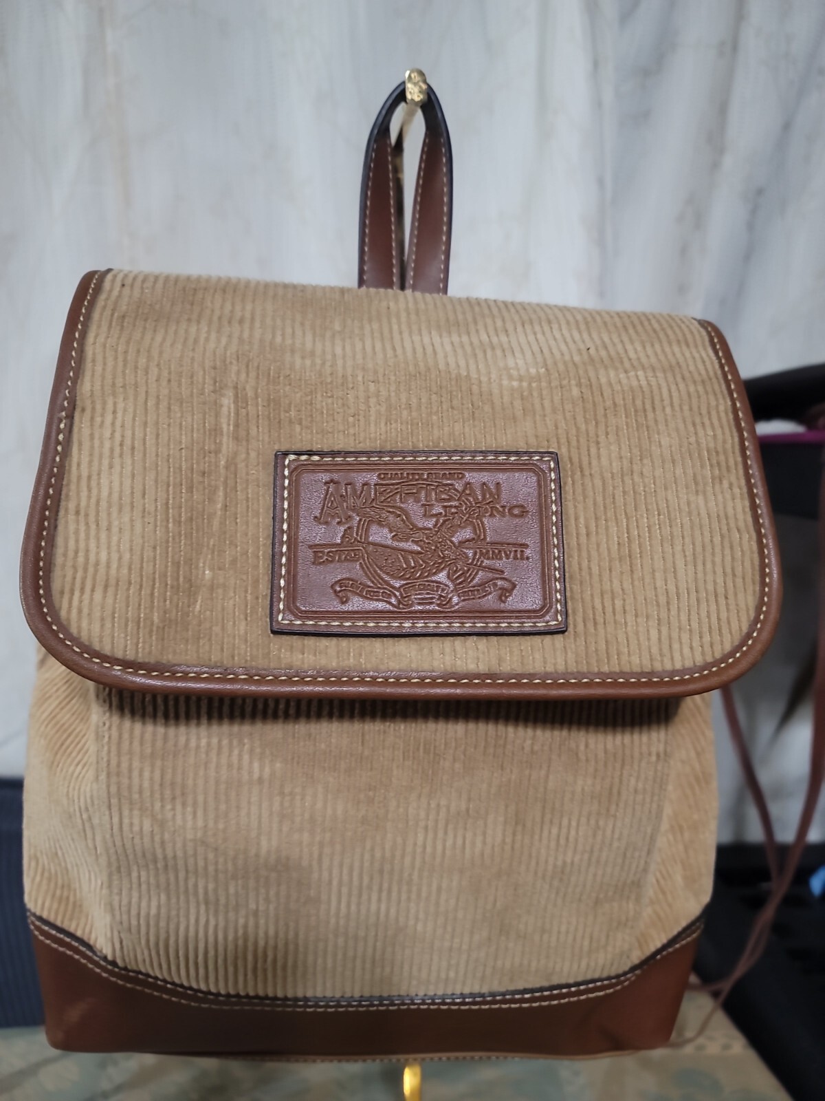 American Living Backpack Cotton with Brown Vinyl Trim-Read Descriptions