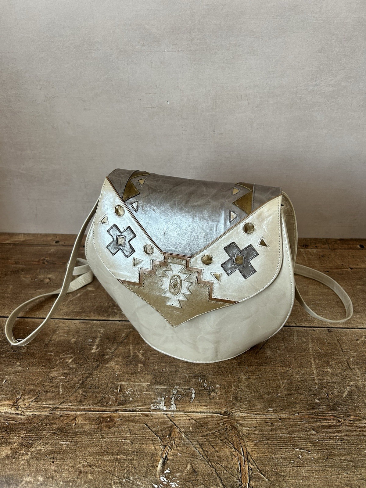 Margaret Jerrold Made In Spain Boho Leather Bucket Shoulder Bag